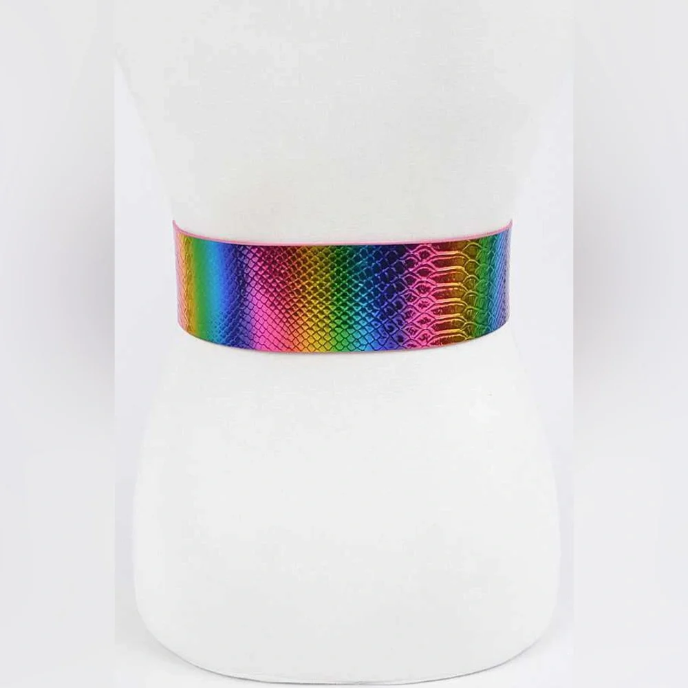Rainbow Metallic Vegan Snakeskin Leather Statement Belt